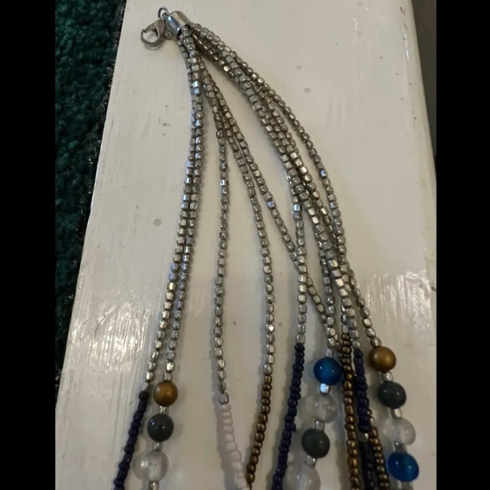 Vintage Egypt-Inspired Statement Necklace | Layered Turquoise Navy Gold Beads - Picture 6 of 12